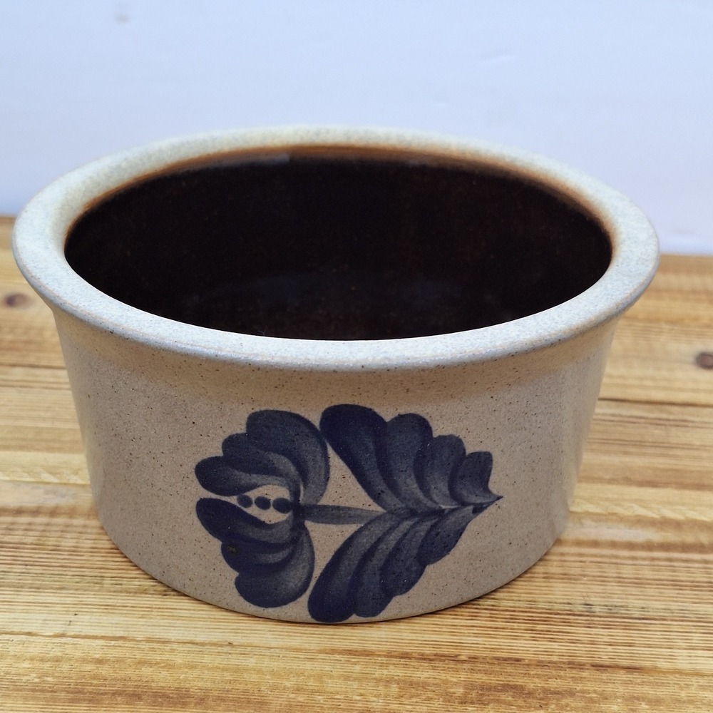 Vintage 1991 Beaumont Pottery Brothers Cobalt Stoneware Cat Bowl Crock Salt BBP
